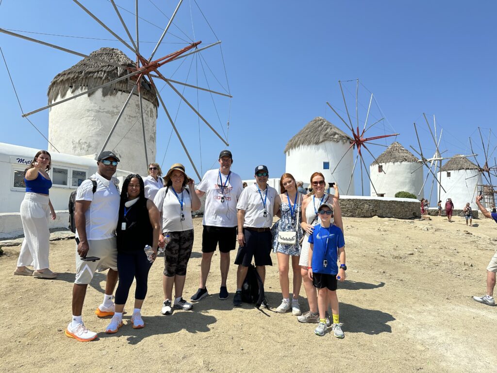 photo in front of Mykonos windmills