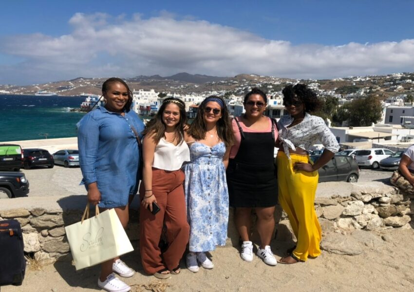 Group of tourists on a shopping tour in Mykonos