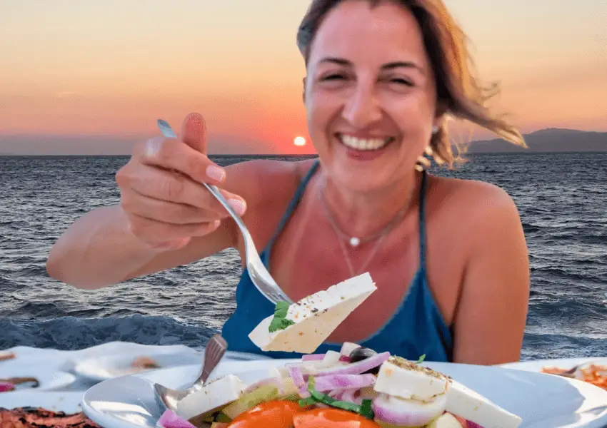 Woman enjoying local greek food.