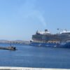 Cruise ship in Mykonos port.