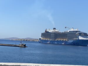 Cruise ship in Mykonos port.